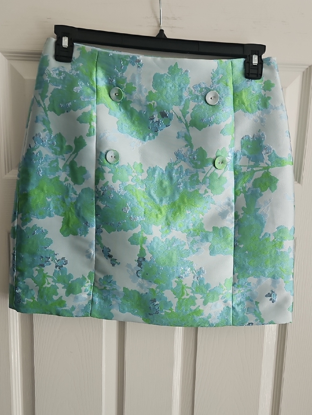 Beautiful! Abbey Glass Faux Button Front Mini‎ Skirt: Green Abstract: Size- M